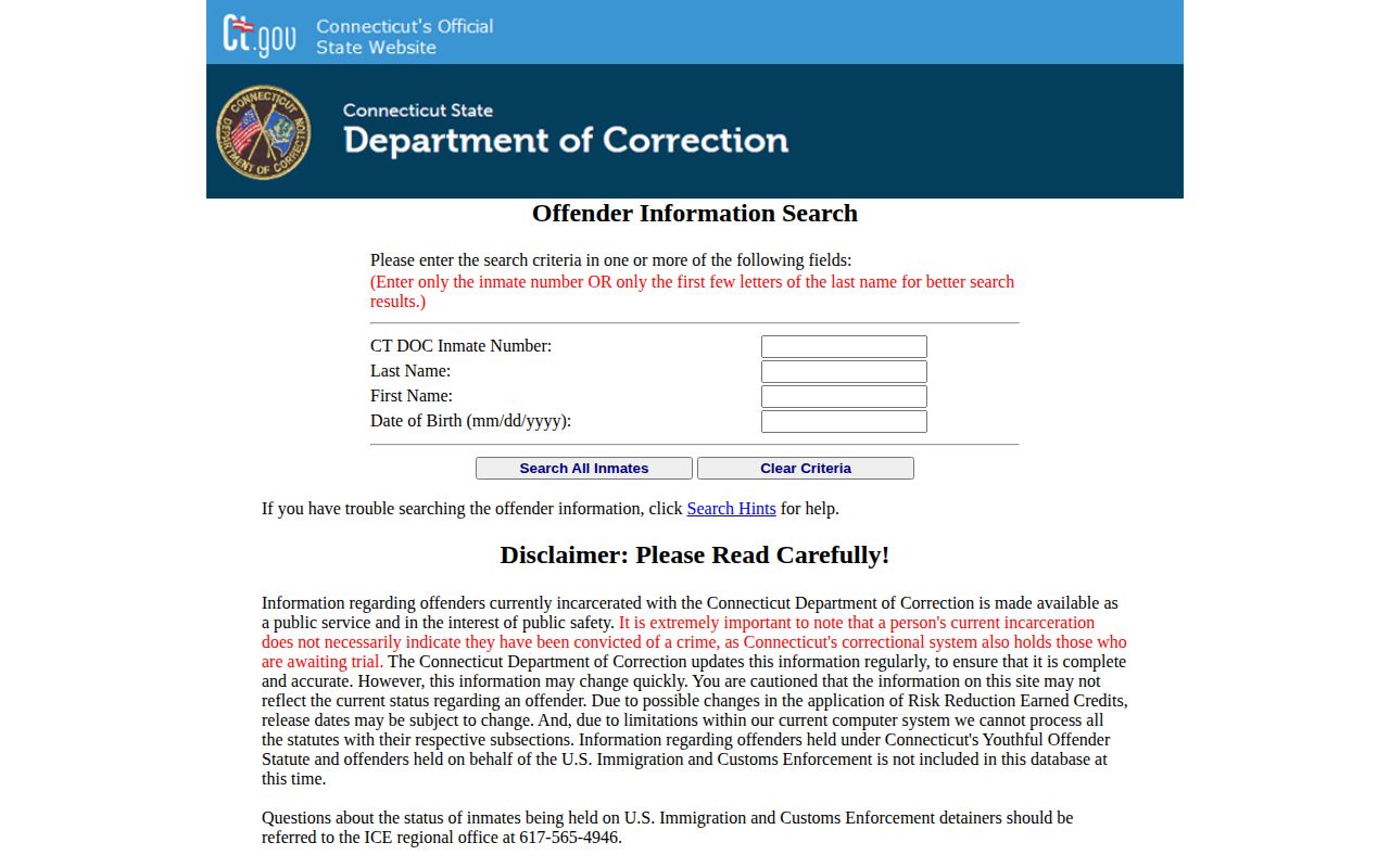 Fairfield County released inmate CT DOC search