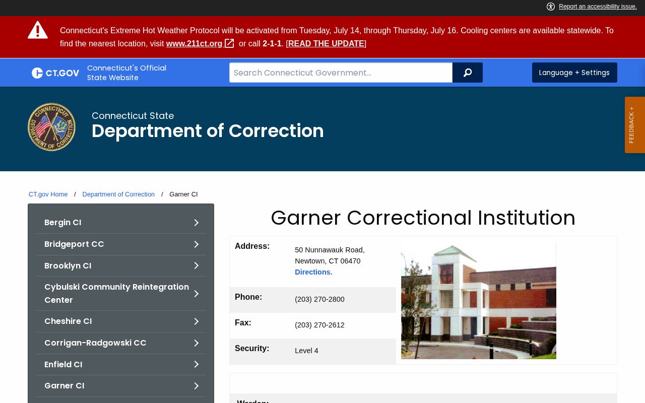 Garner Correctional Institution release and contact information