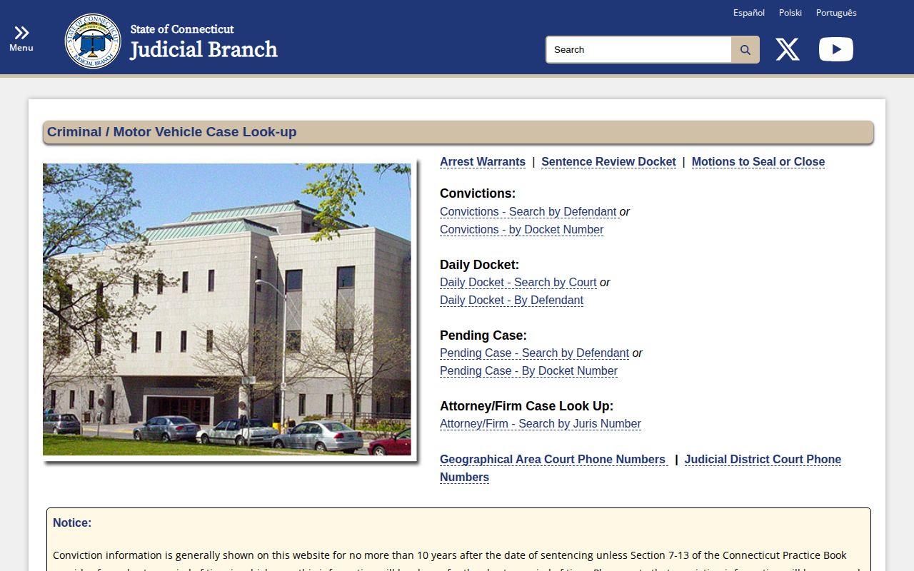 Fairfield County police and courthouse lockup release court search