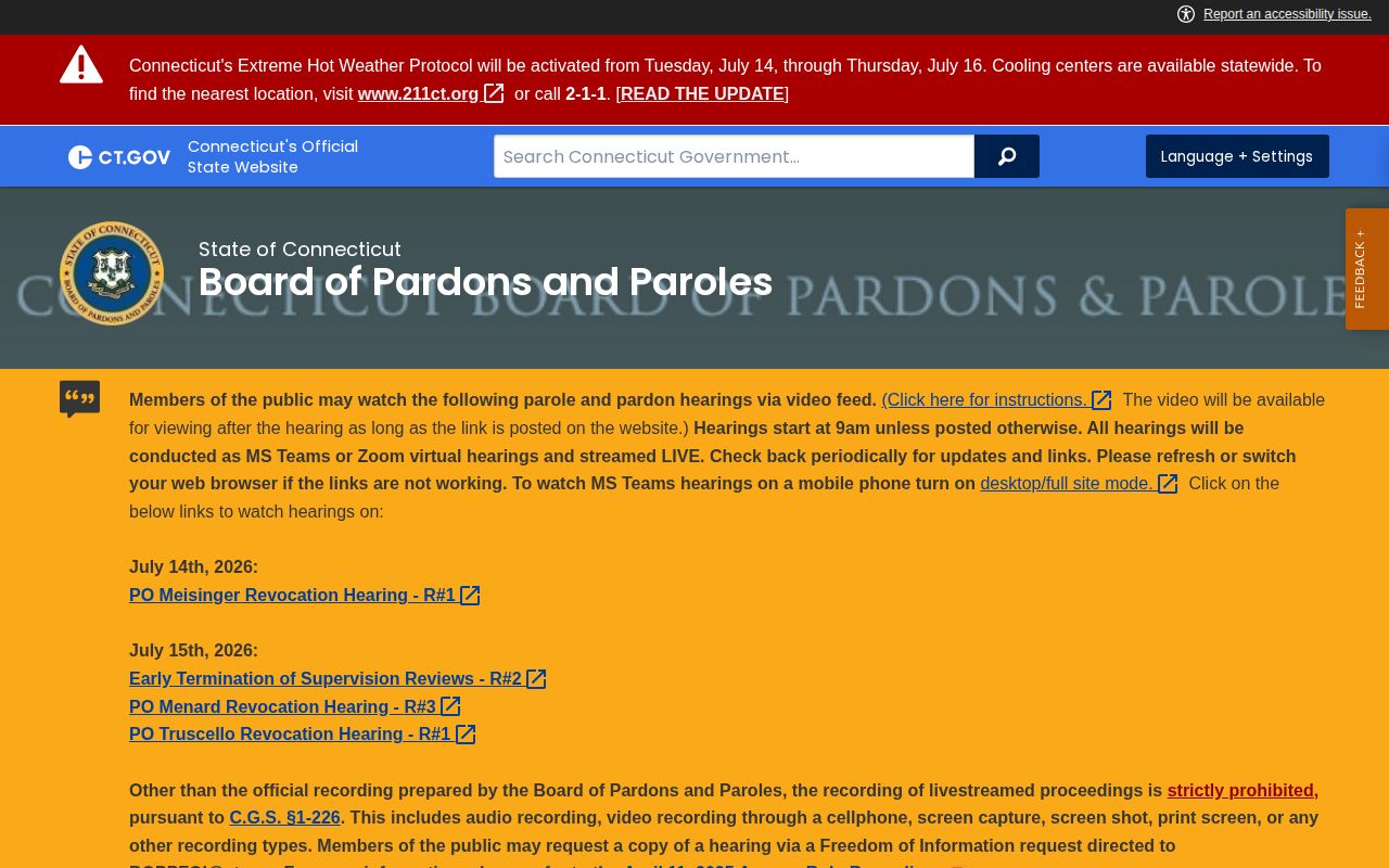 Connecticut parole decision and voted-to-parole date information